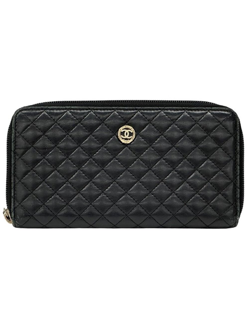 Chanel Wallet Micro Quilted Lambskin Black Gold Zip Around - Picture 1 of 15